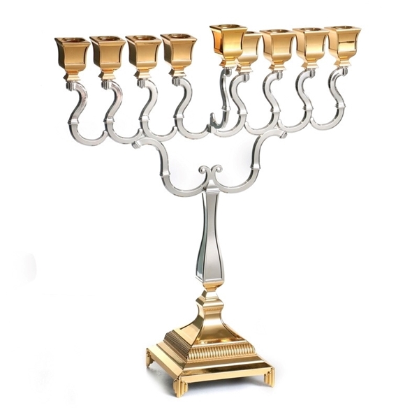 חנוכיה ציפוי משולב כסף/זהב “המכבים” (ג’מבו) רוחב 48 ס”מ